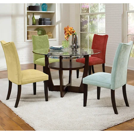 5 Piece Apollo Glass Top Table & Assorted Velvet Parson's Chairs Set